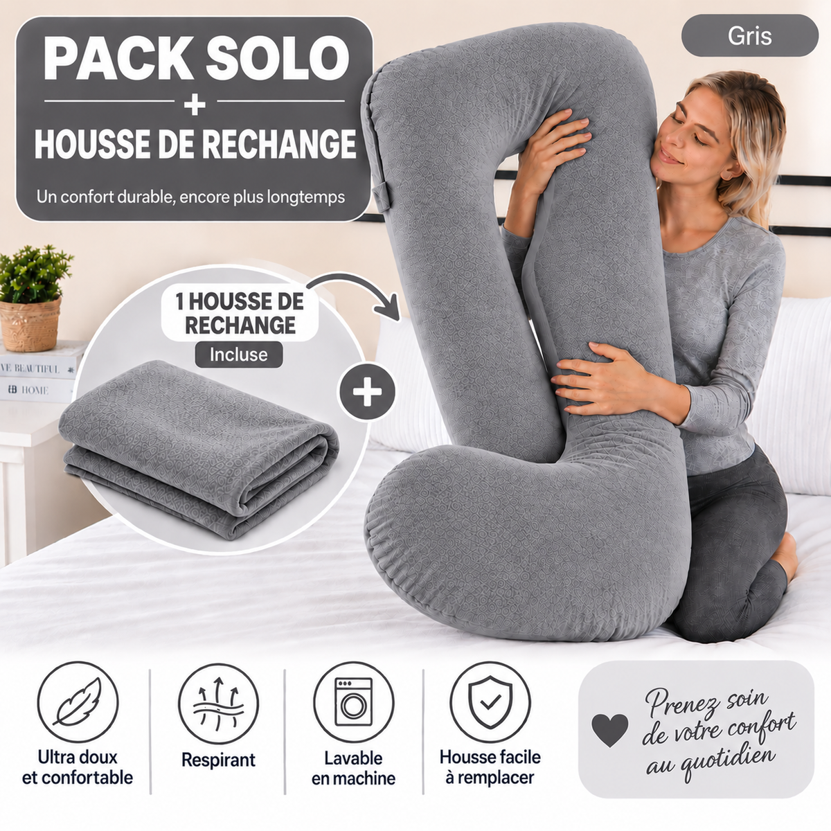 Pack Coussin Ergonomique + Housse de Rechange