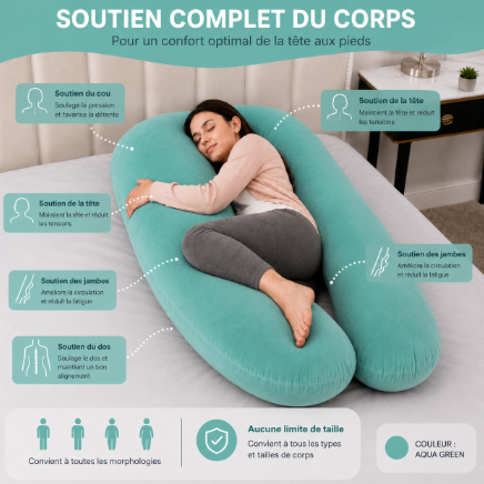 Coussin Ergonomique en U — Soutien Total Dos, Nuque & Jambes