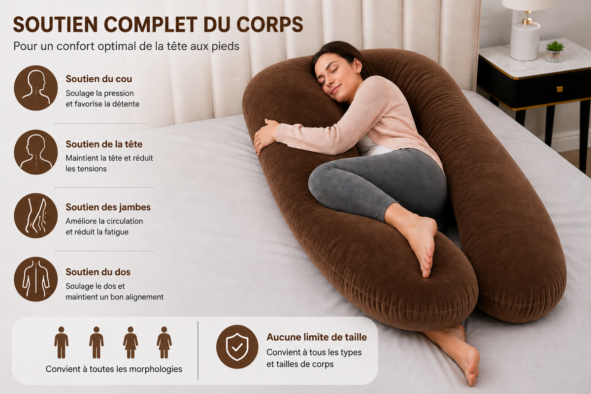 Coussin Ergonomique en U — Soutien Total Dos, Nuque & Jambes