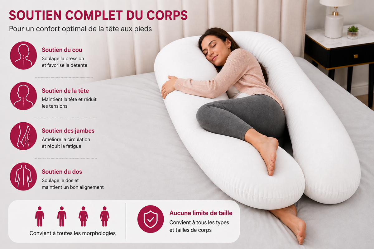 Coussin Ergonomique en U — Soutien Total Dos, Nuque & Jambes